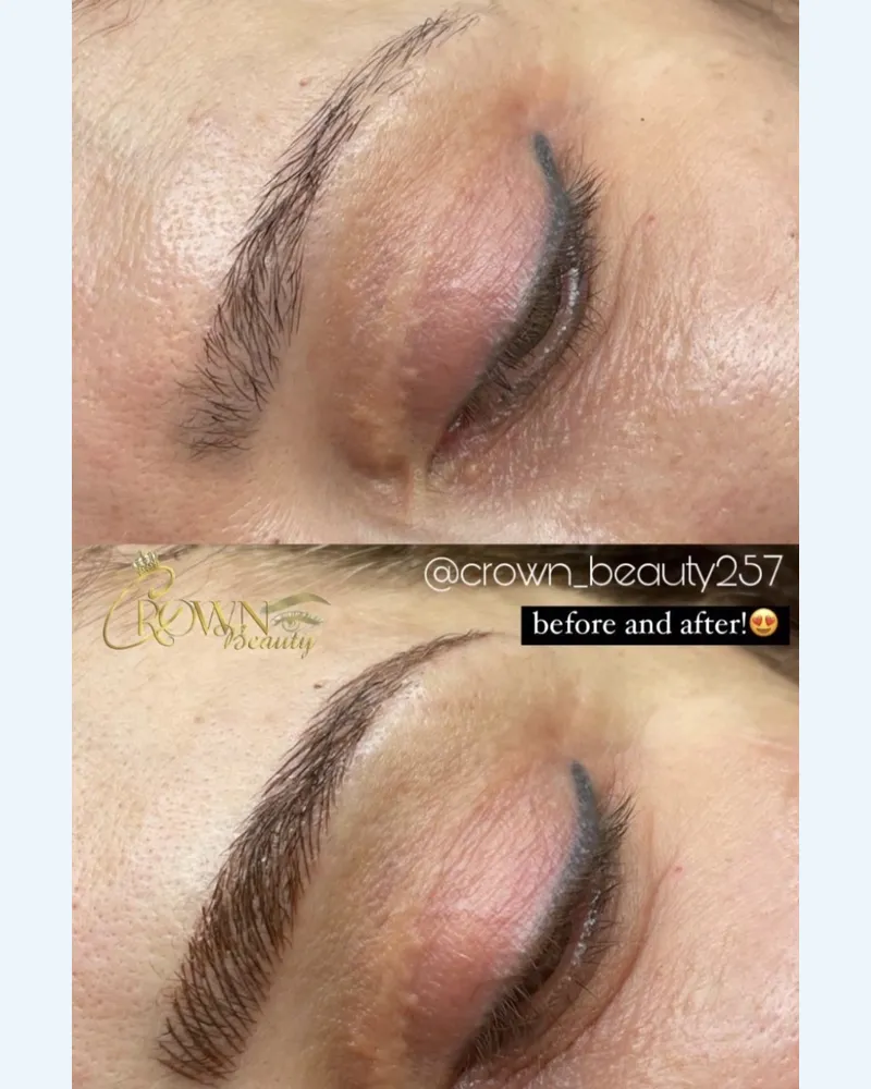 Before and after microblading, fuller shaped brows